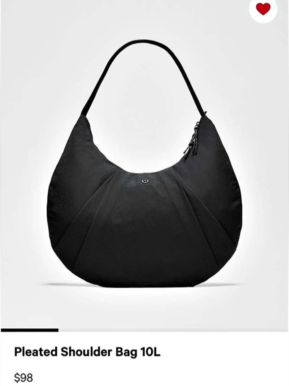 lululemon Pleated Shoulder Bag 10L in Black